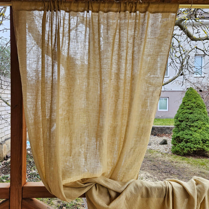 Sheer Linen Curtains, 100% linen Extra Long Curtains, Linen Curtains with rod pocket, yellow PREWASHED Sheer window panel