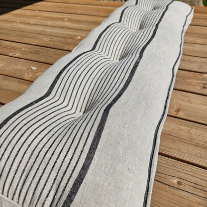 Bench cushion in French striped linen,  floor cushion in Custom size, shikibuton thick mat Shiki futon filled organic fiber filler