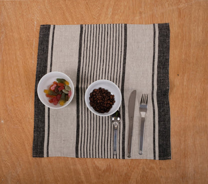 Linen napkins - grain sack French linen. Natural black striped. Cottage coutry style. Set of linen napkins. Stonewashed cloth napkins