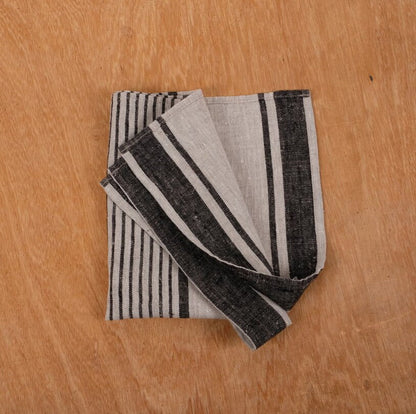Linen napkins - grain sack French linen. Natural black striped. Cottage coutry style. Set of linen napkins. Stonewashed cloth napkins