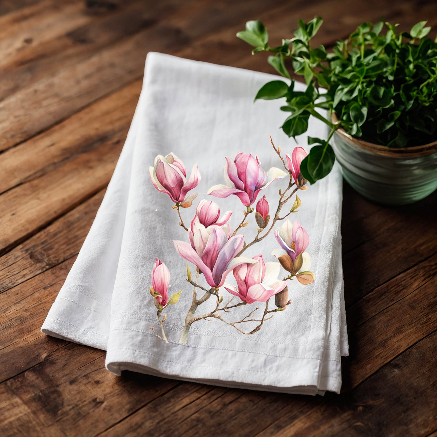 Magnolia Tea Towel in linen, floral Hand Towels Tea, botanical Floral Dish Towel, Floral Kitchen Décor Tea Towel