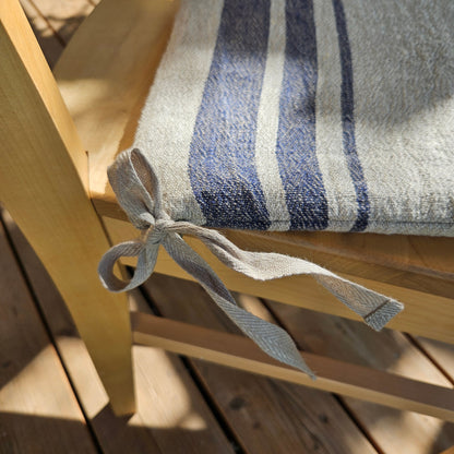 Linen Seat Cushion striped with ties - Striped Chair Pad Pillow - Natural French Style Heavy Weight 100% Linen Fabric