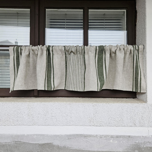 French striped linen Curtains in custom size - window panel for kitchen Living room farmhouse - Grain Sack green striped curtain