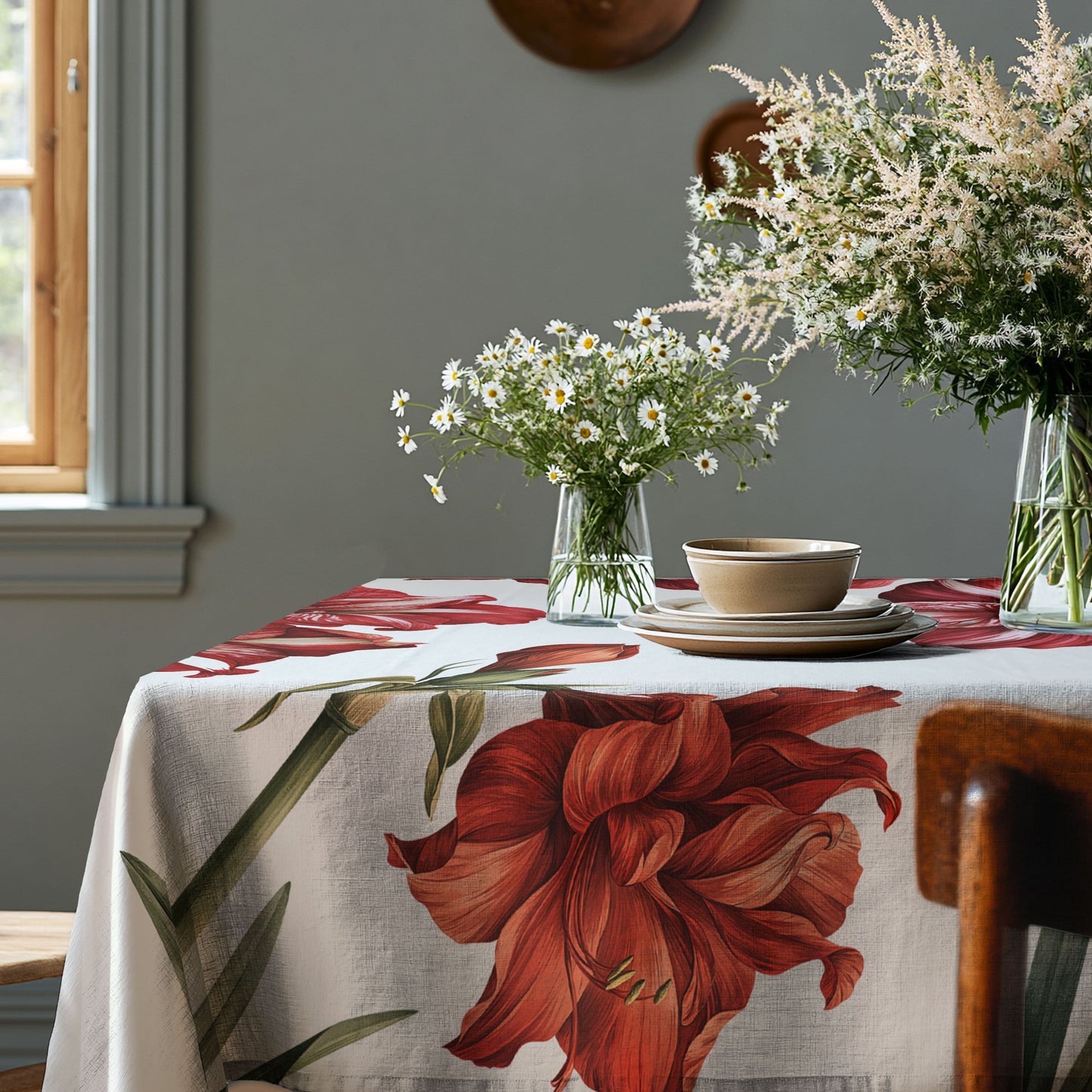 100% linen tablecloth - Amaryllis print