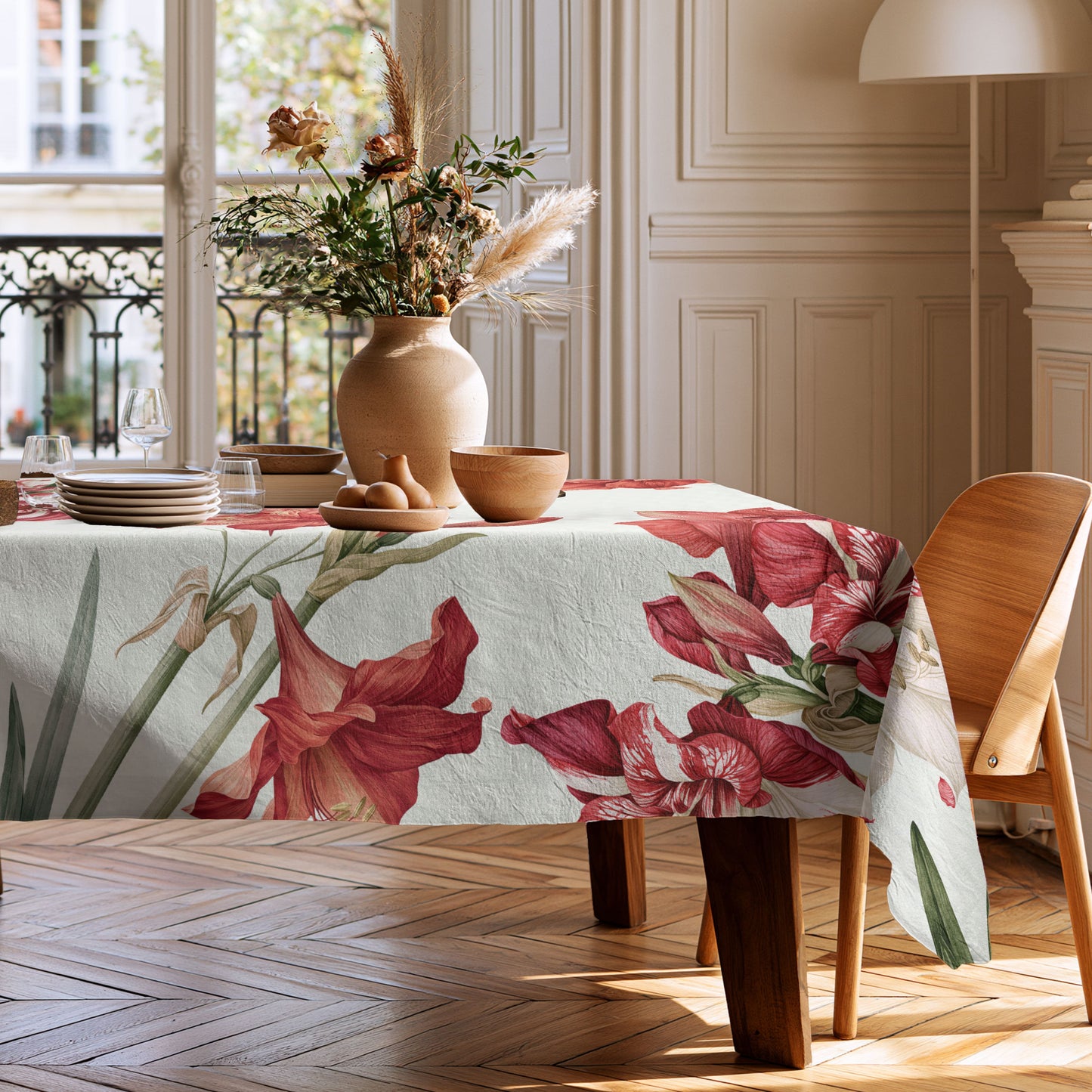 100% linen tablecloth - Amaryllis print