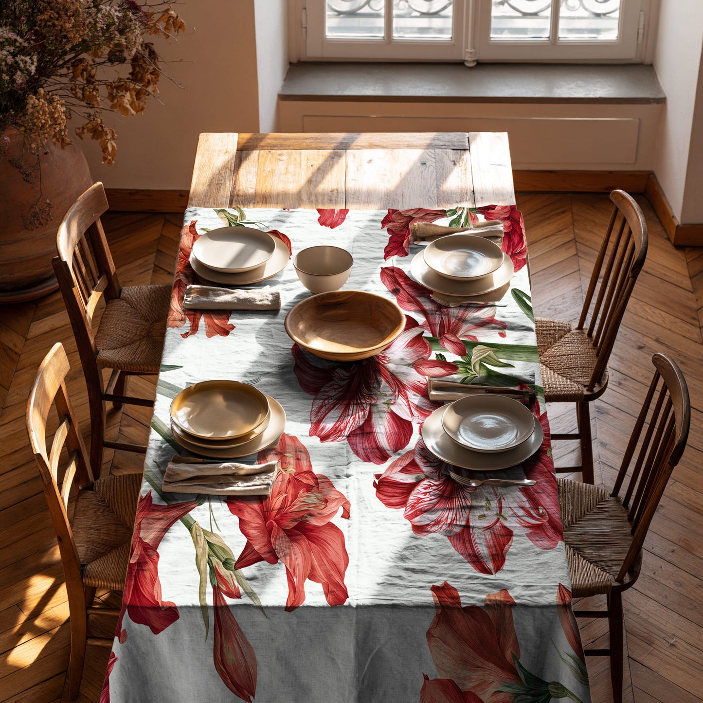 100% linen tablecloth - Amaryllis print