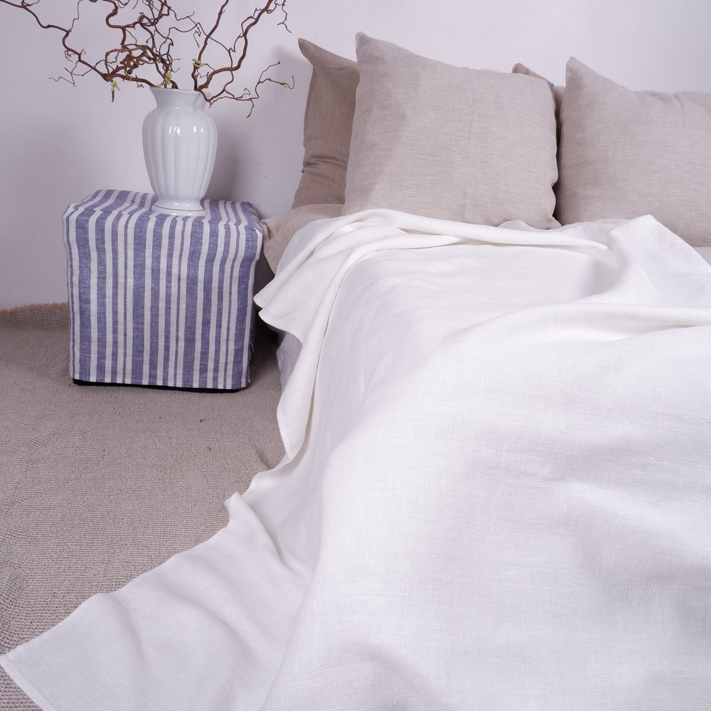 Blue Stonewashed linen Blanket, flax Bedspread - heavy weight huckaback linen bed cover - provence cottage coutrystyle Throw 100% Linen