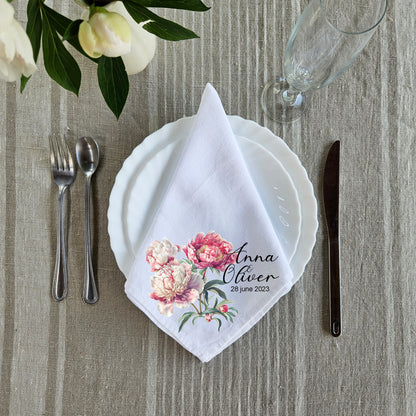 Custom Design White Cloth Cocktail Napkins, luxury weddings menu napkins in linen, Custom Names Napkins