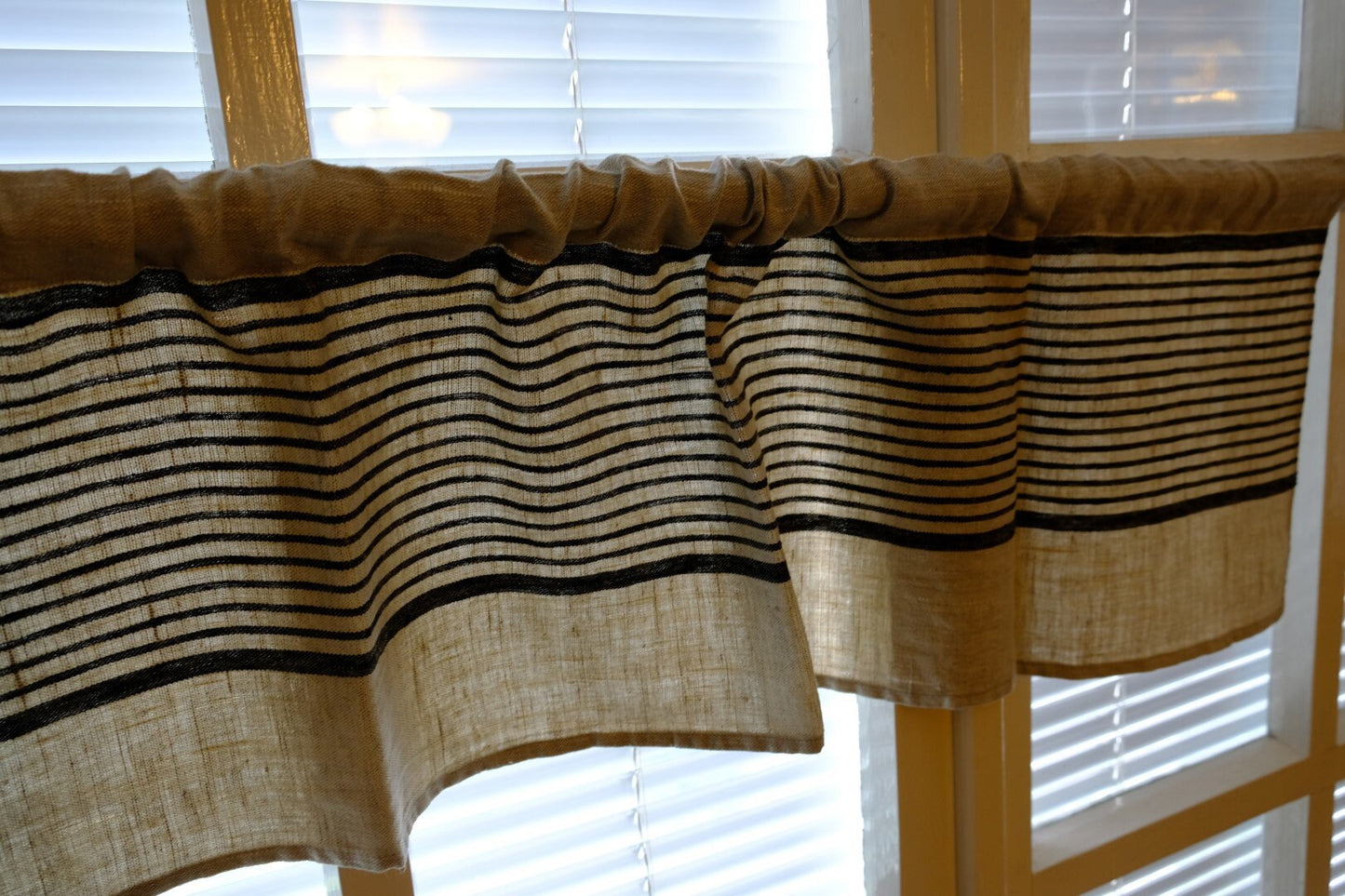 Ticking Valance - Farmhouse Curtain - Pure linen window treatment. Living room Cafe Kitchen window panel. Grain sack flax farmhouse style