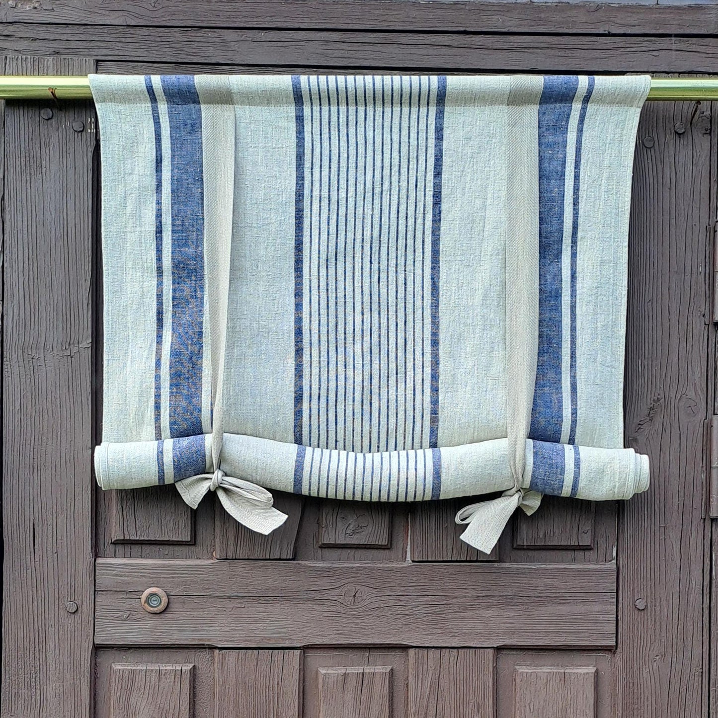 Striped Linen curtains valance with tie up , french farmhouse kitchen door curtains  in custom size