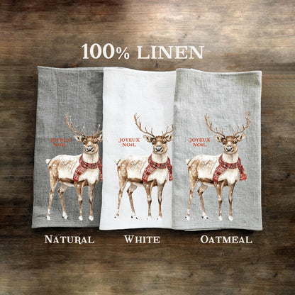 Christmas Tea Towel in linen, Reindeer Hand Towels Tea in linen Dish Holiday Kitchen Décor Feliz Navidad Frohe Weinachten Merry Christmas