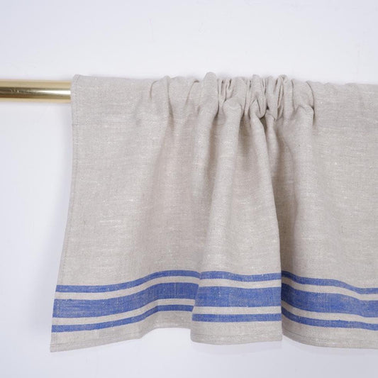 Ticking Valance - Farmhouse Curtain - Pure linen window treatment. Living room Cafe Kitchen window panel. Grain sack flax farmhouse style