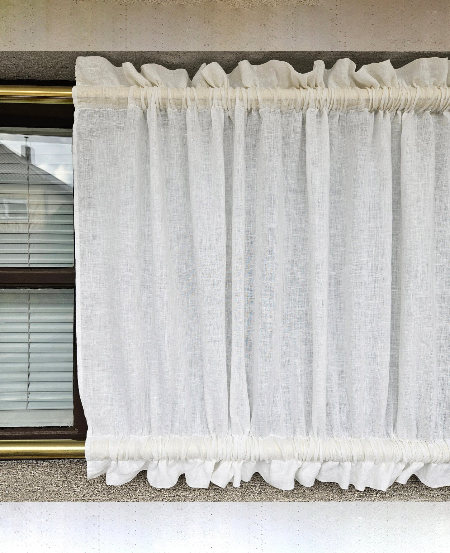 White linen Cafe Curtains in sheer linen, kitchen curtains with top and bottom rod pocket Farmhous window panel, window curtain custom size