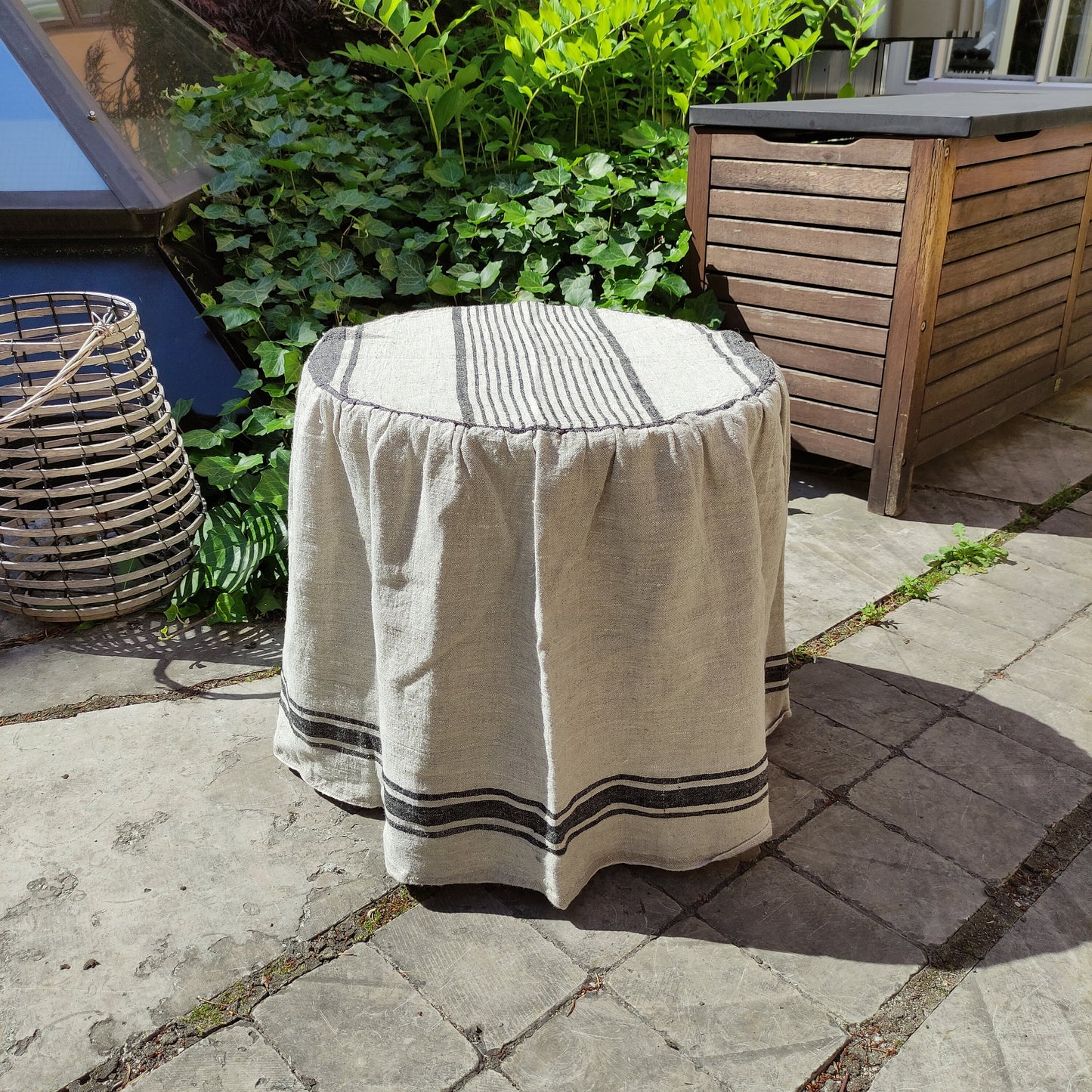 Linen Ottoman slipcover in custom size ROUND, natural cover Custom ikea linen cover cube slip cover for bench pouf sofa cover customsize