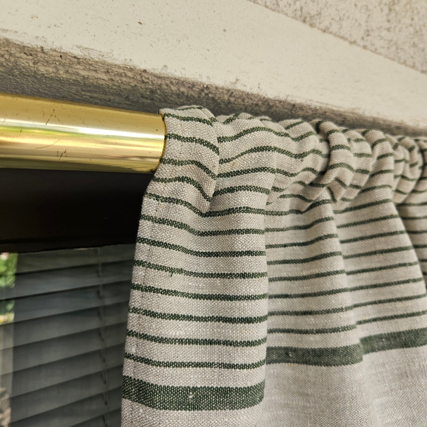Ticking Valance - grey green - Farmhouse Pure linen window treatment - Living room Cafe Kitchen window panel - Grain sack farmhouse curtains