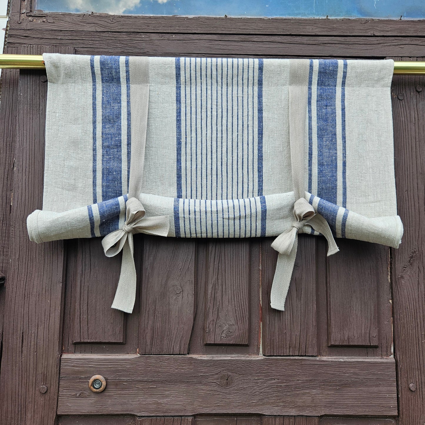 French Door Curtain in blue striped,  1 Panel in french striped linen of curtains roman blinds, made to order curtains for country hous
