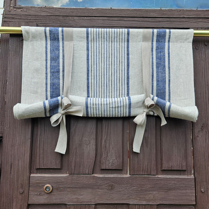 French Door Curtain in blue striped,  1 Panel in french striped linen of curtains roman blinds, made to order curtains for country hous