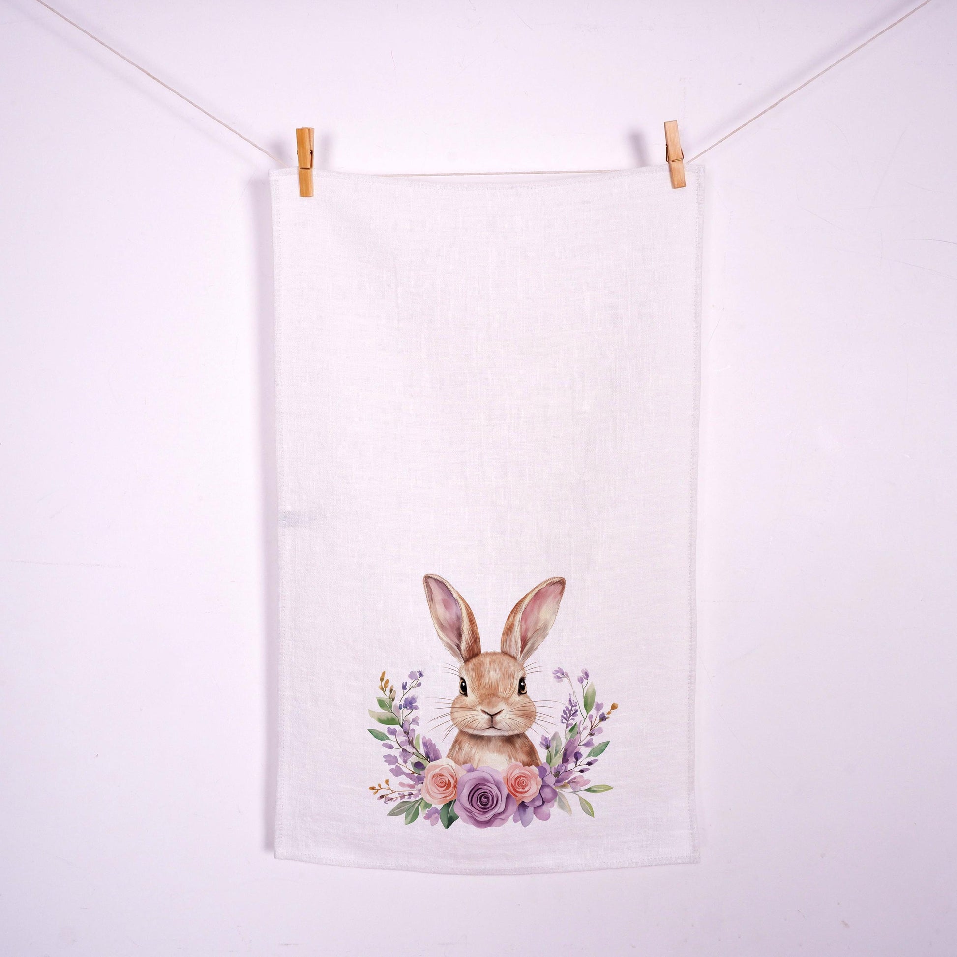 Rabbit kitchen Towel in linen - Easter bunny Hand Towels Tea - Farmhouse Floral Dish Towel - Kitchen Décor Eastern Kitchen Tea Towel