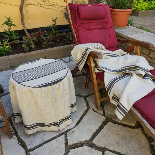 Linen Ottoman slipcover in custom size ROUND, natural cover Custom ikea linen cover cube slip cover for bench pouf sofa cover customsize
