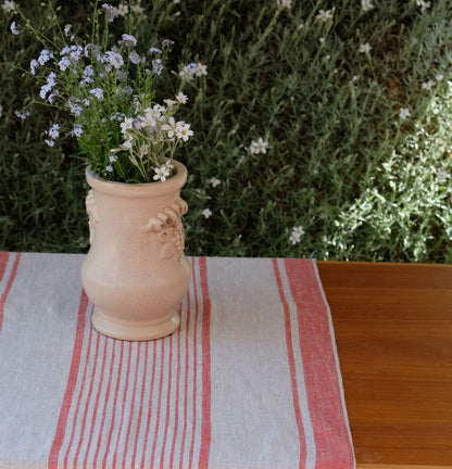 Linen runner - french sack linen. Grey red striped Rustic linen Cottage farmhouse coutry style linen. Stonewashed. 100% linen Burlap