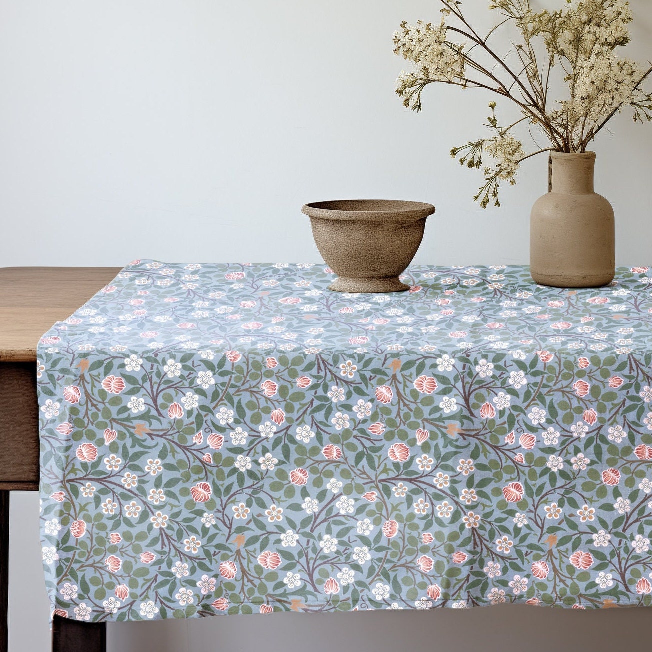 linen tablecloth with William Morris print clover