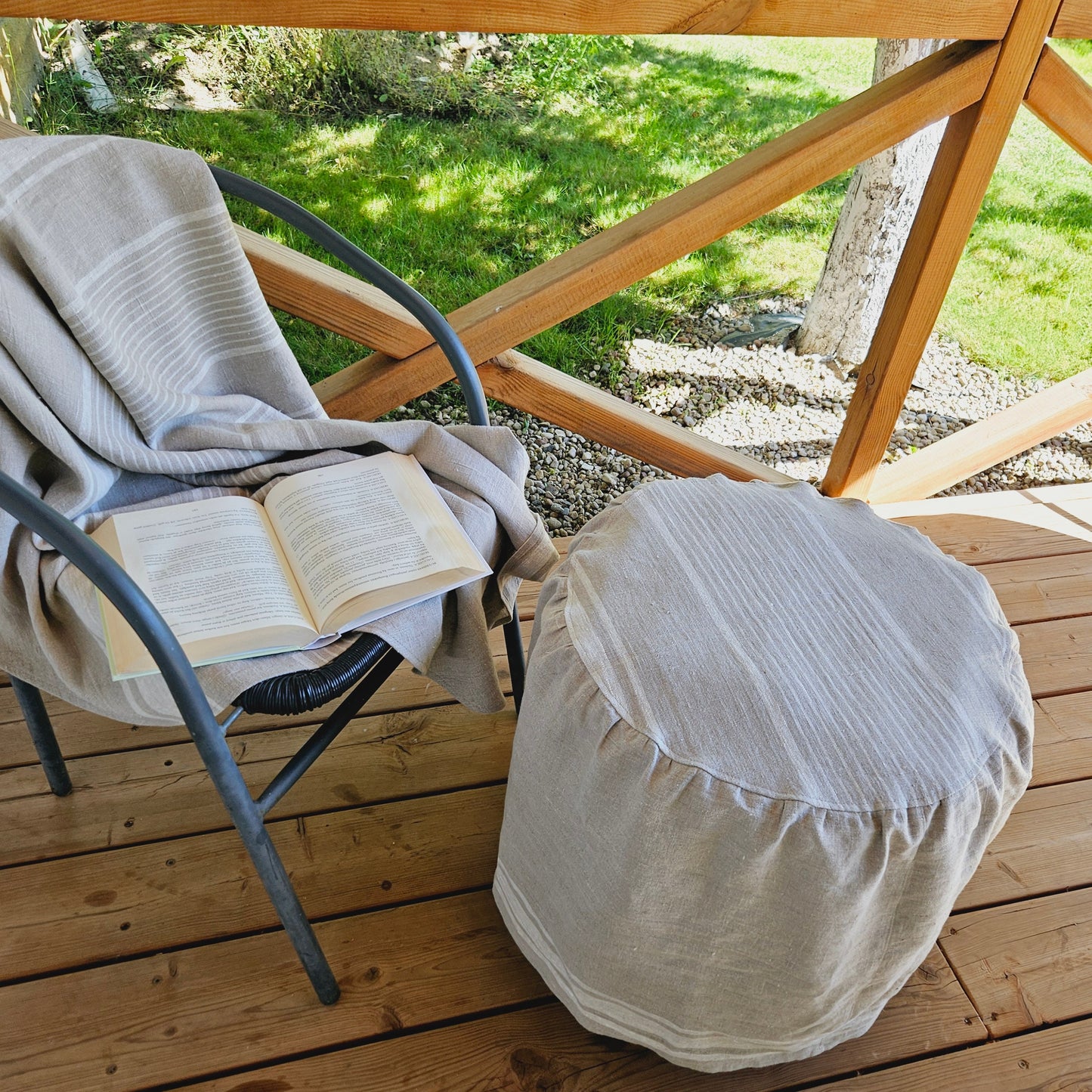 Linen Ottoman slipcover in custom size ROUND, natural cover Custom ikea linen cover cube slip cover for bench pouf sofa cover customsize
