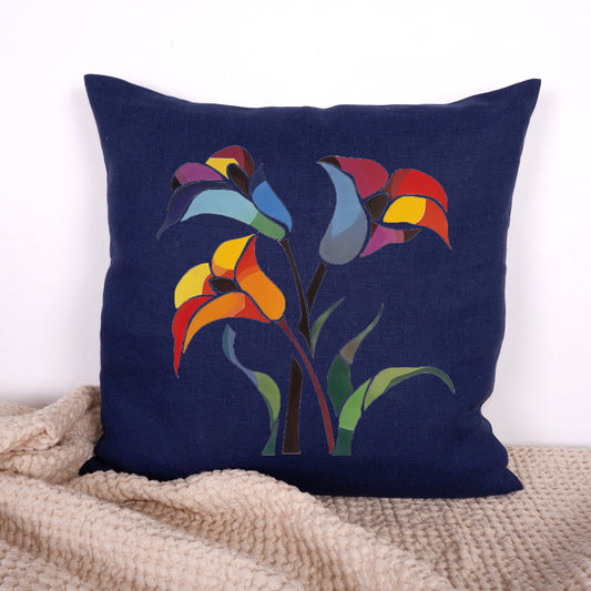 SALE LINEN Cushion cover with tulips print for contempory style , decorative linen pillow cover with art print, Housewarming Gift