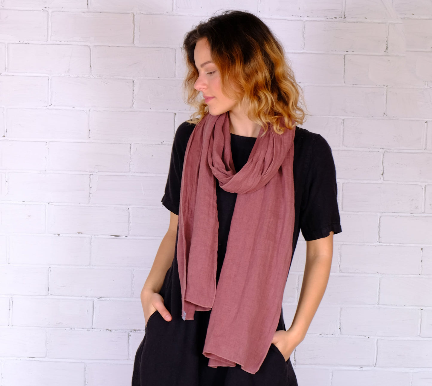 Linen Scarf in pale blue or others 40 colors - Unisex for men or women