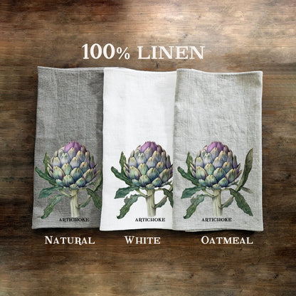 Artichoke Tea Towel in linen, Botanical hand Towels Tea in linen,  vegetable Dish Towel  Kitchen Décor Tea Towel in linen
