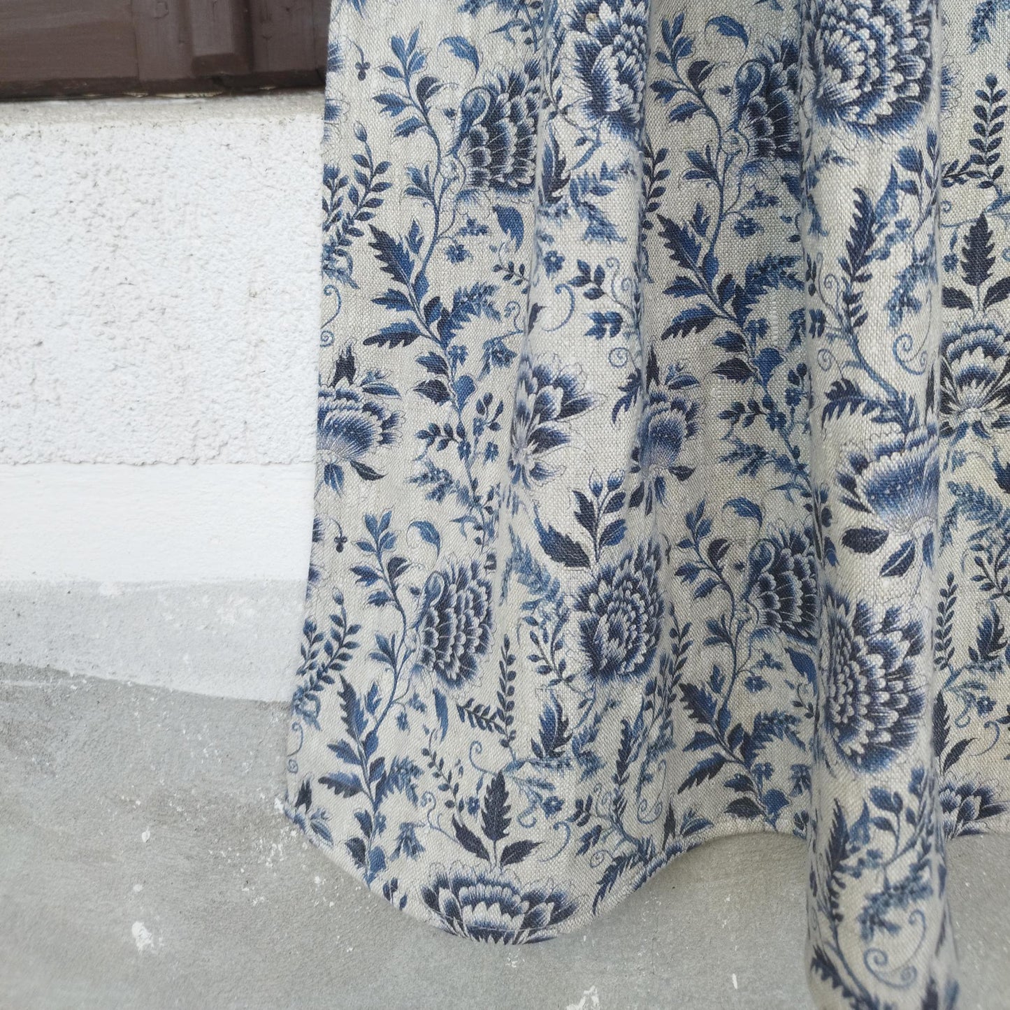Curtains 100% Linen blue floral PREWASHED. kitchen Living room farmhouse curtains. Grain Sack flax Bedroom window panel in linen