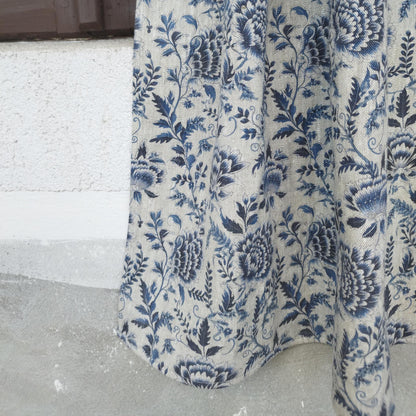 Curtains 100% Linen blue floral PREWASHED. kitchen Living room farmhouse curtains. Grain Sack flax Bedroom window panel in linen
