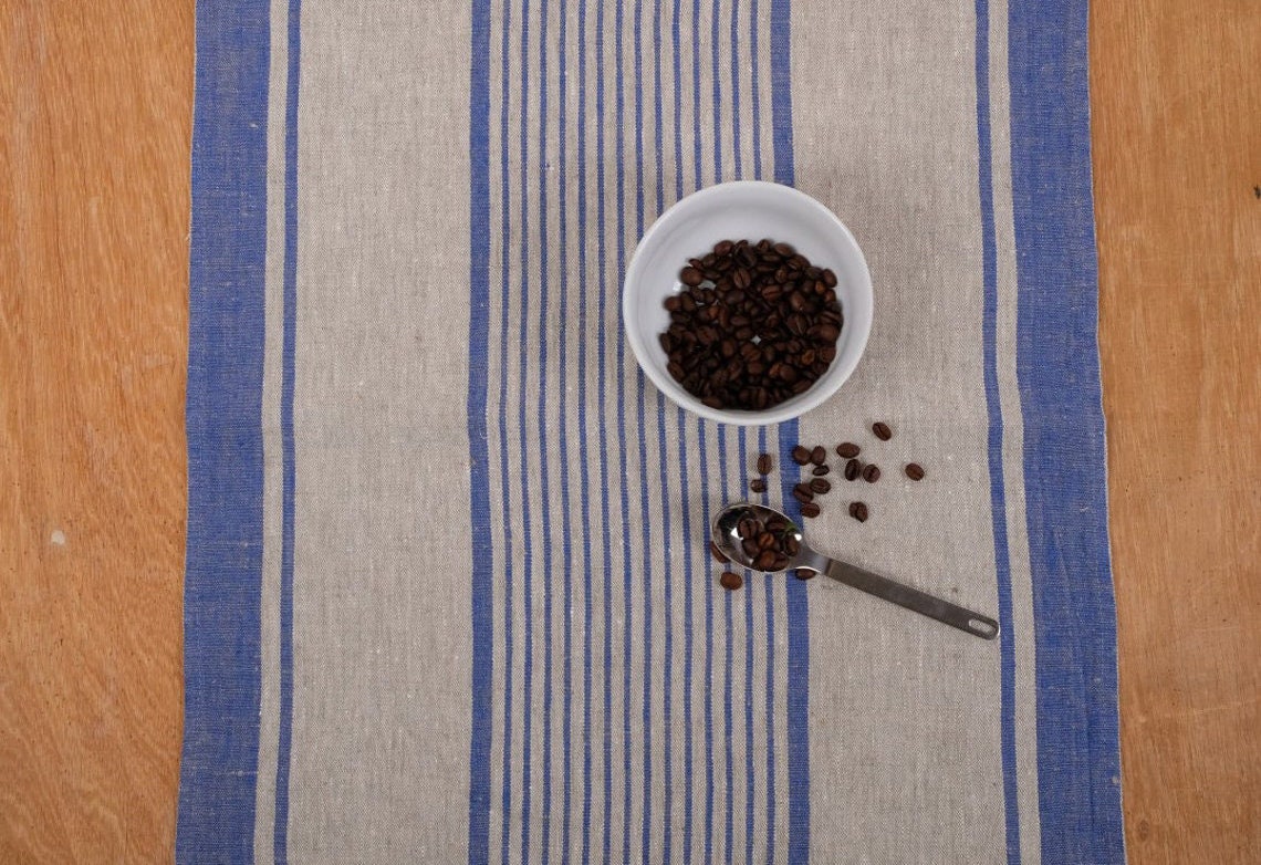 Linen runner - french sack linen. Grey red striped Rustic linen Cottage farmhouse coutry style linen. Stonewashed. 100% linen Burlap