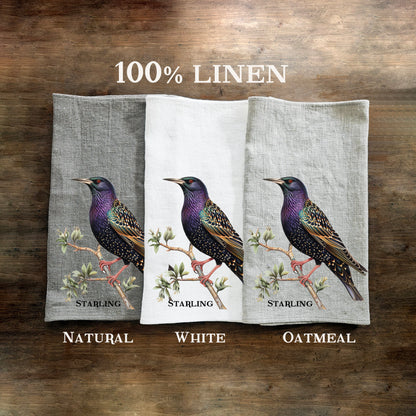 Starling bird Tea Towel in linen, hand Towels Tea in linen, bird Dish Towel  Kitchen Décor Tea Towel in linen