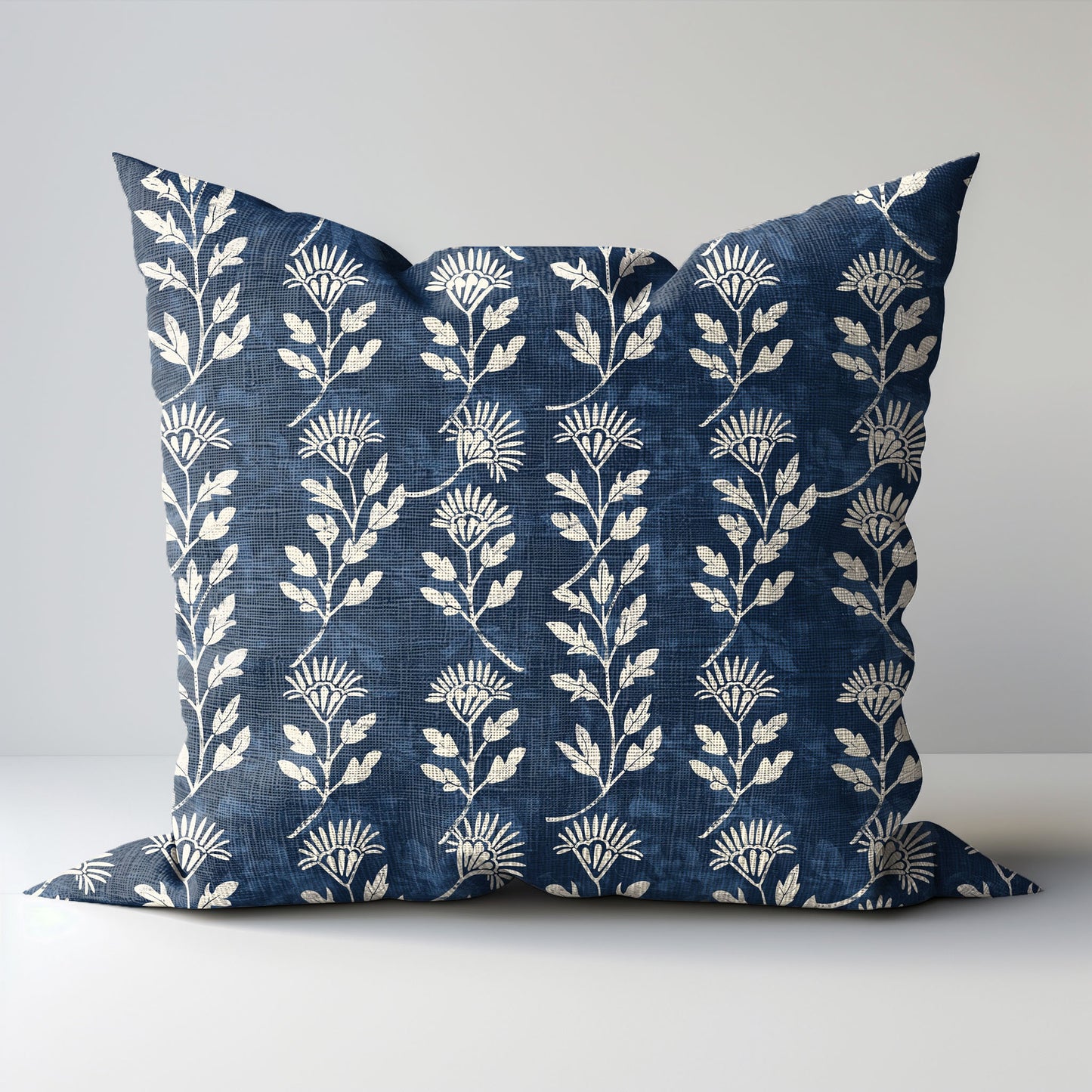 Modern indigo linen Floral Pillow Cover, white blue Boho Pillow block print on linen, Coutrynome block printed pillow case in European flax