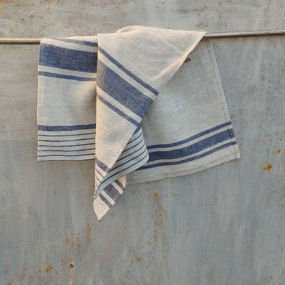 striped linen kitchen towel, brey navy striped kitchen towel, grain sack linen tea towel,guest towel