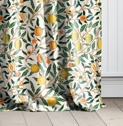 William Morris Curtain Panel Pomegranate, Floral Botanical Blue Print Curtain Panels,  Victorian Art and Crafts Curtains for living room