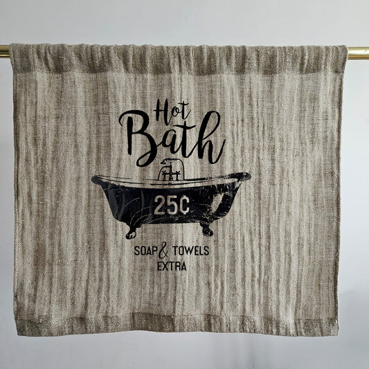 Natural grain sack Cafe Curtains, Frenchbath stamp burlap Farmhous window panel, Living room Cafe Kitchen window curtain custom size