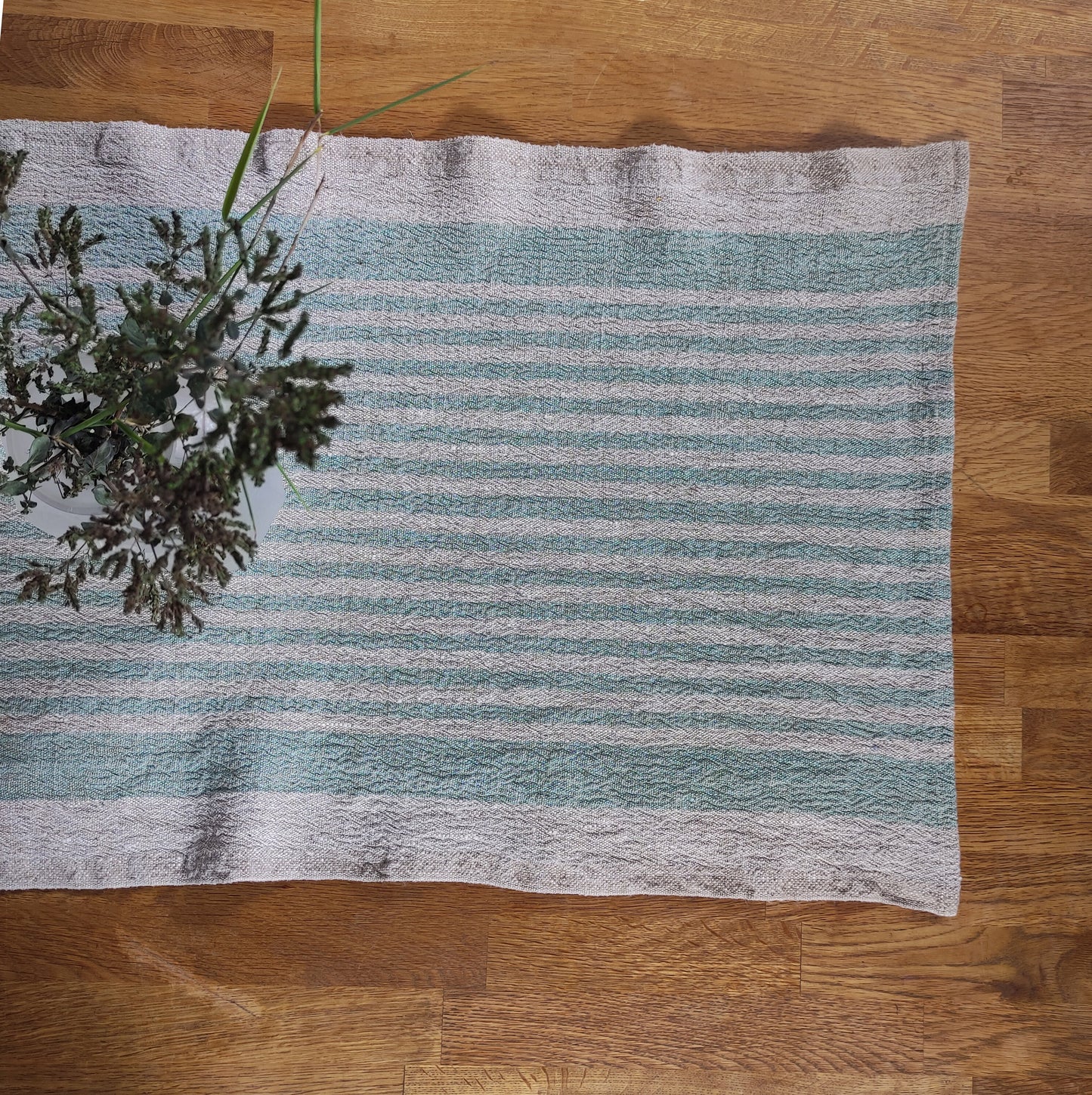 Linen runner - french sack linen. Grey blue striped Rustic linen Cottage farmhouse coutry style linen. Stonewashed. 100% linen Burlap