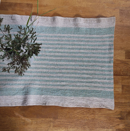 Linen runner - french sack linen. Grey blue striped Rustic linen Cottage farmhouse coutry style linen. Stonewashed. 100% linen Burlap