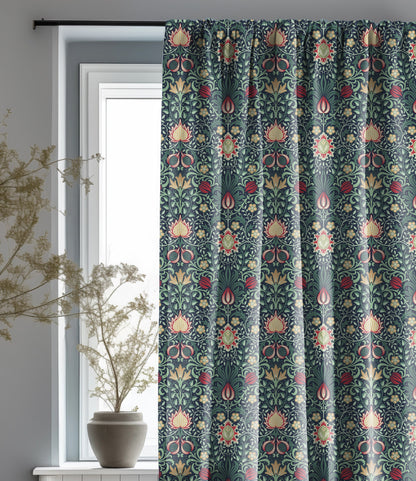 William Morris Curtain Panel Persian, Floral Botanical Blue Print  Curtain Panels,  Curtains for living room