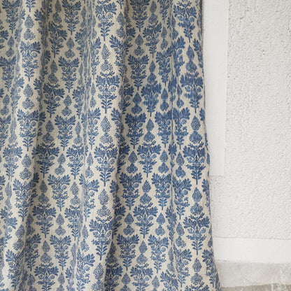 Curtains 100% Linen blue french block print floral PREWASHED. kitchen Living room farmhouse curtains. Bedroom window panel in linen