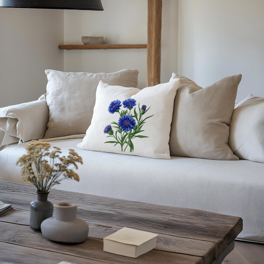 linen pillowcase in custom size pillow cover in neutral colors CORNFLOWER print - French linen Vintage Cottage Farmhouse style pillow cover