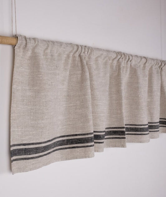 Ticking Valance - Farmhouse Curtain - Pure linen window treatment. Living room Cafe Kitchen window panel. Grain sack flax farmhouse style