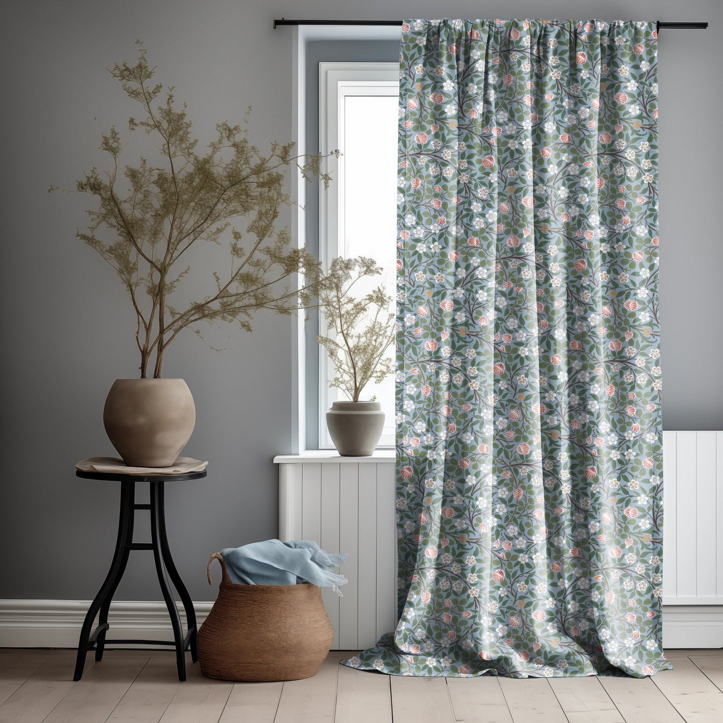 William Morris Curtain Panel Clover, Floral Botanical green Print Curtain Panels in custom size, Botanical Curtains for living room