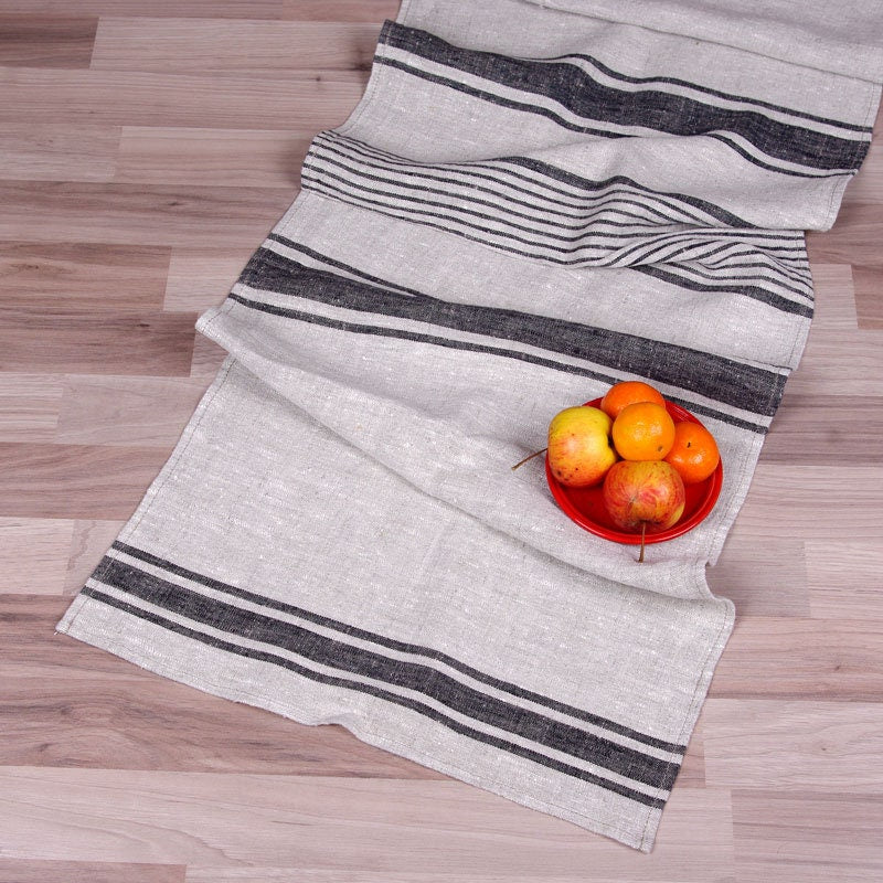 Linen runner natural french grain sack linen. Rustic striped linen Cottage farmhouse coutry style linen. Stonewashed. 100% linen