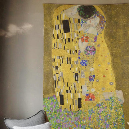 Klimt Kiss-tapet vägggobeläng - Väggdekoration KONSTdekor Semestergobeläng på 100 % linne