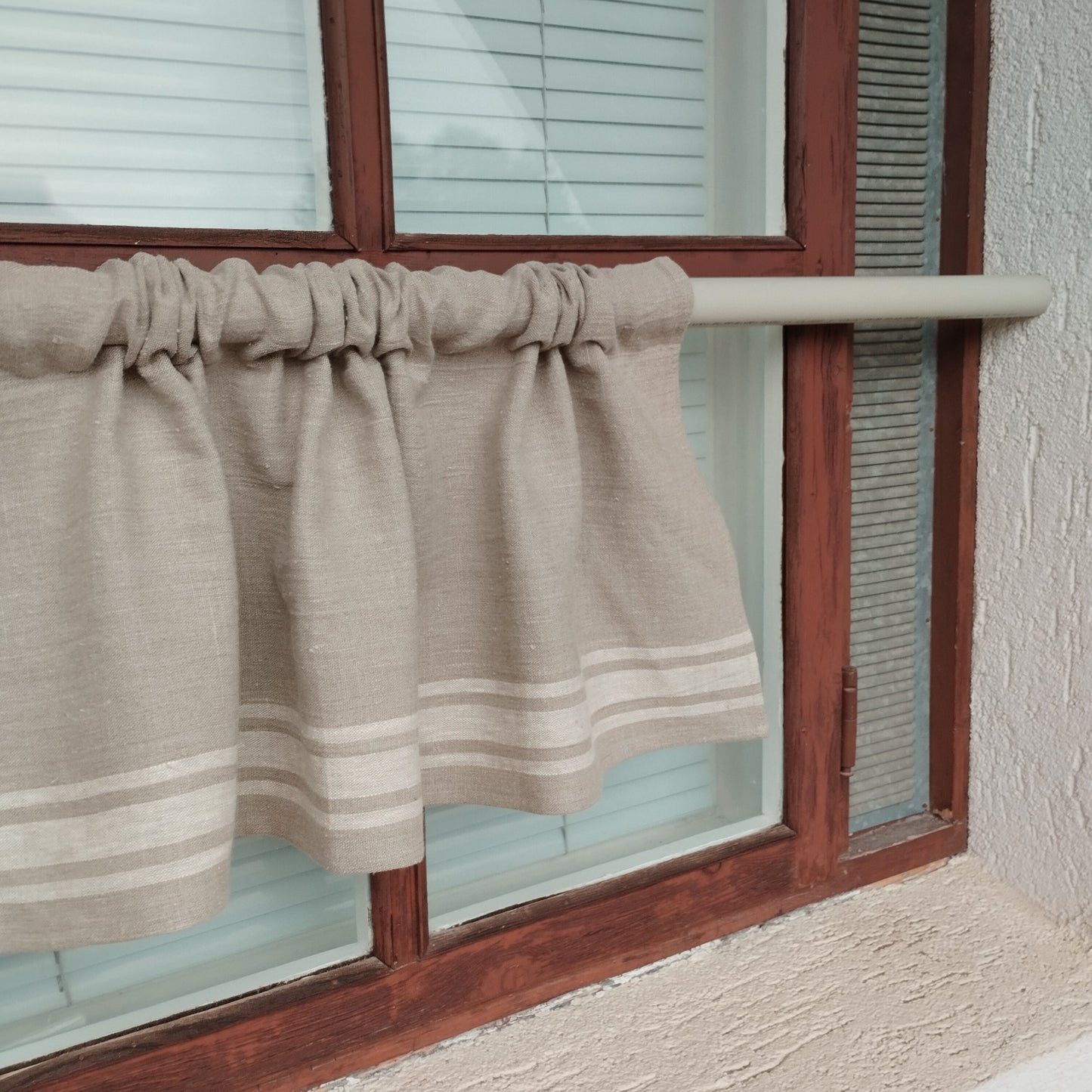 Ticking Valance Farmhouse Curtain in linen, Pure linen window treatment. Living room Cafe Kitchen window panel Grain sack with french stripe