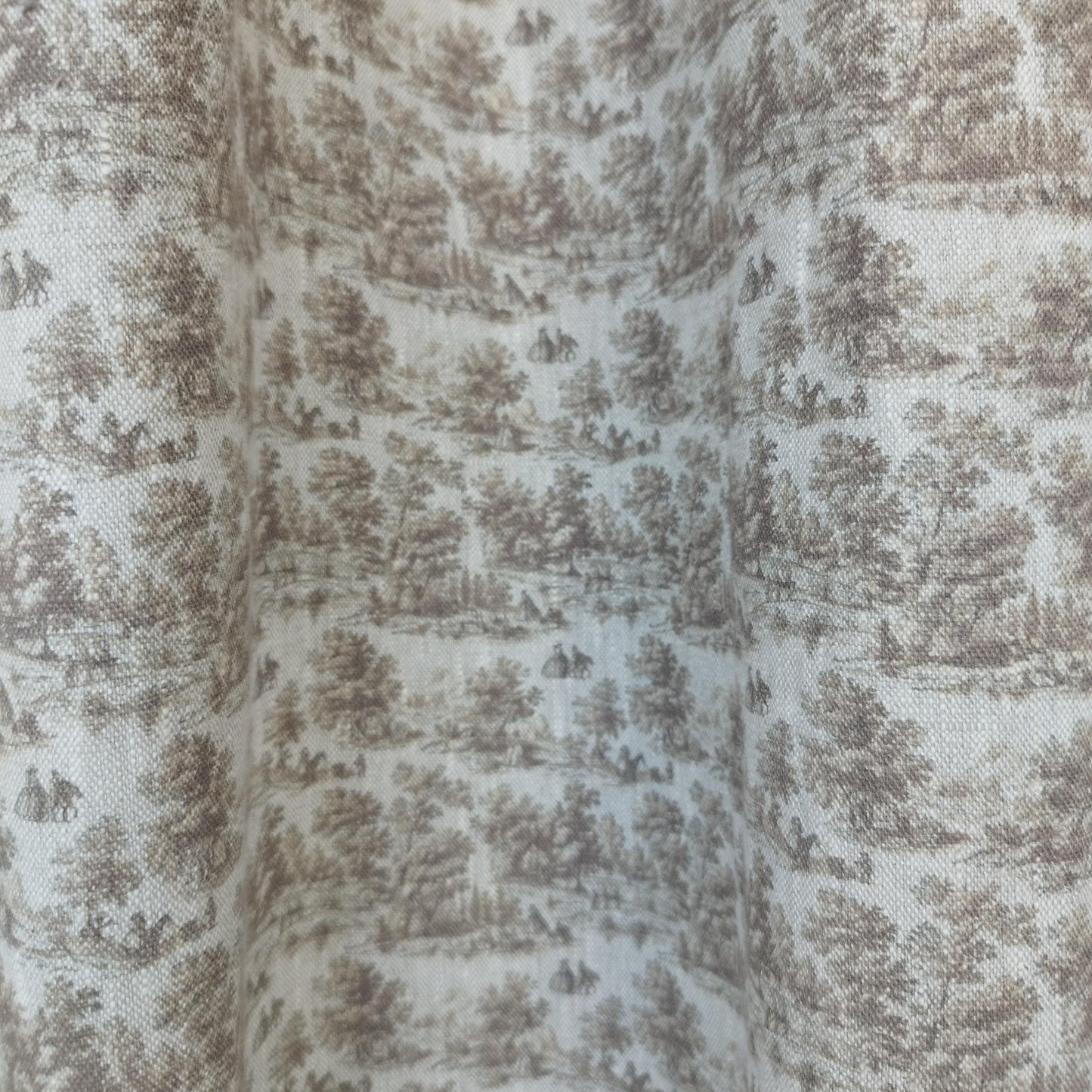 Curtains 100% Linen with brown toile de jouy print PREWASHED. kitchen Living room farmhouse linen window panel