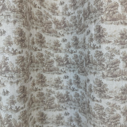 Curtains 100% Linen with brown toile de jouy print PREWASHED. kitchen Living room farmhouse linen window panel