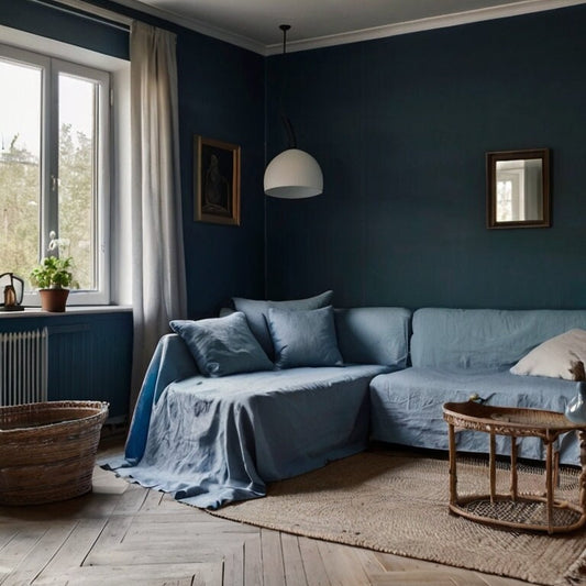 Linen Couch Cover Extra Large blue, Linen couch throw in custom size,  Natural Sectional Big bed cover, Sofa slip cover throw